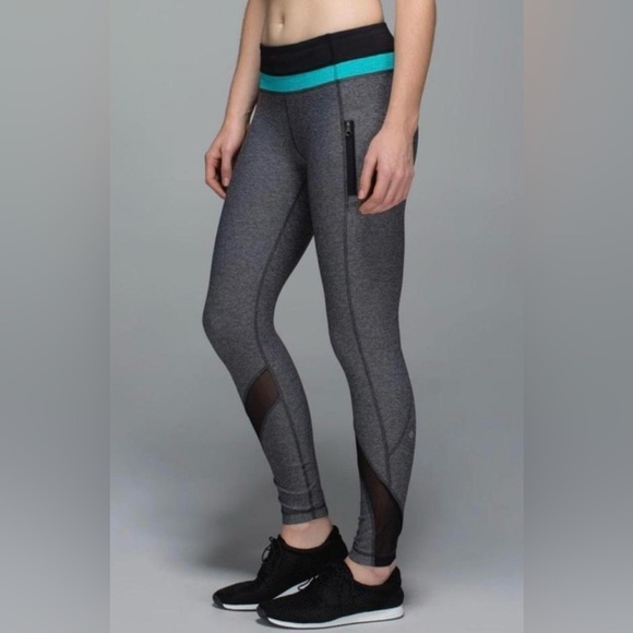 Lululemon Inspire Tight II (Mesh) Heathered Black / Black / Blue Tropics Size 6 - Picture 2 of 12
